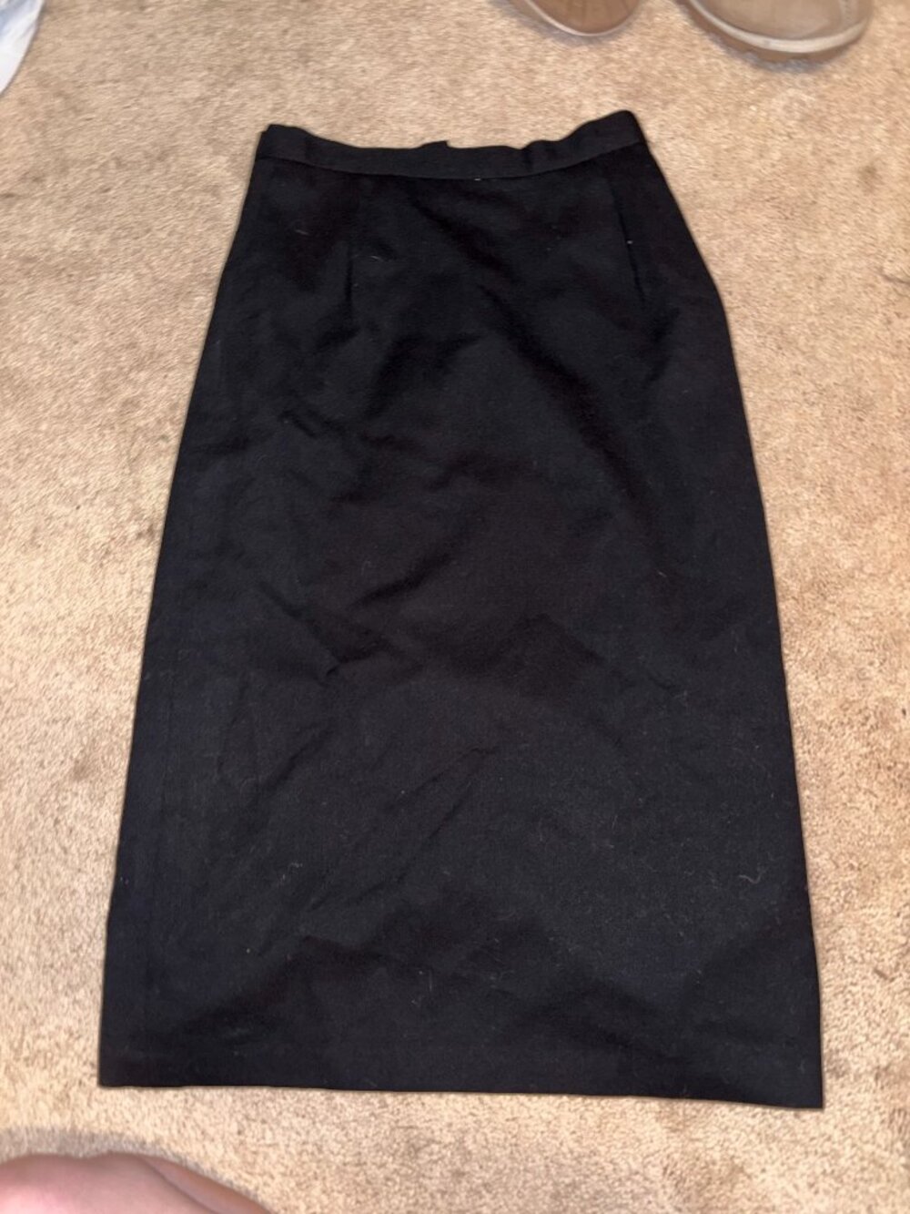 Mid Length Black Skirt with Small Slit and Buttoned Waist